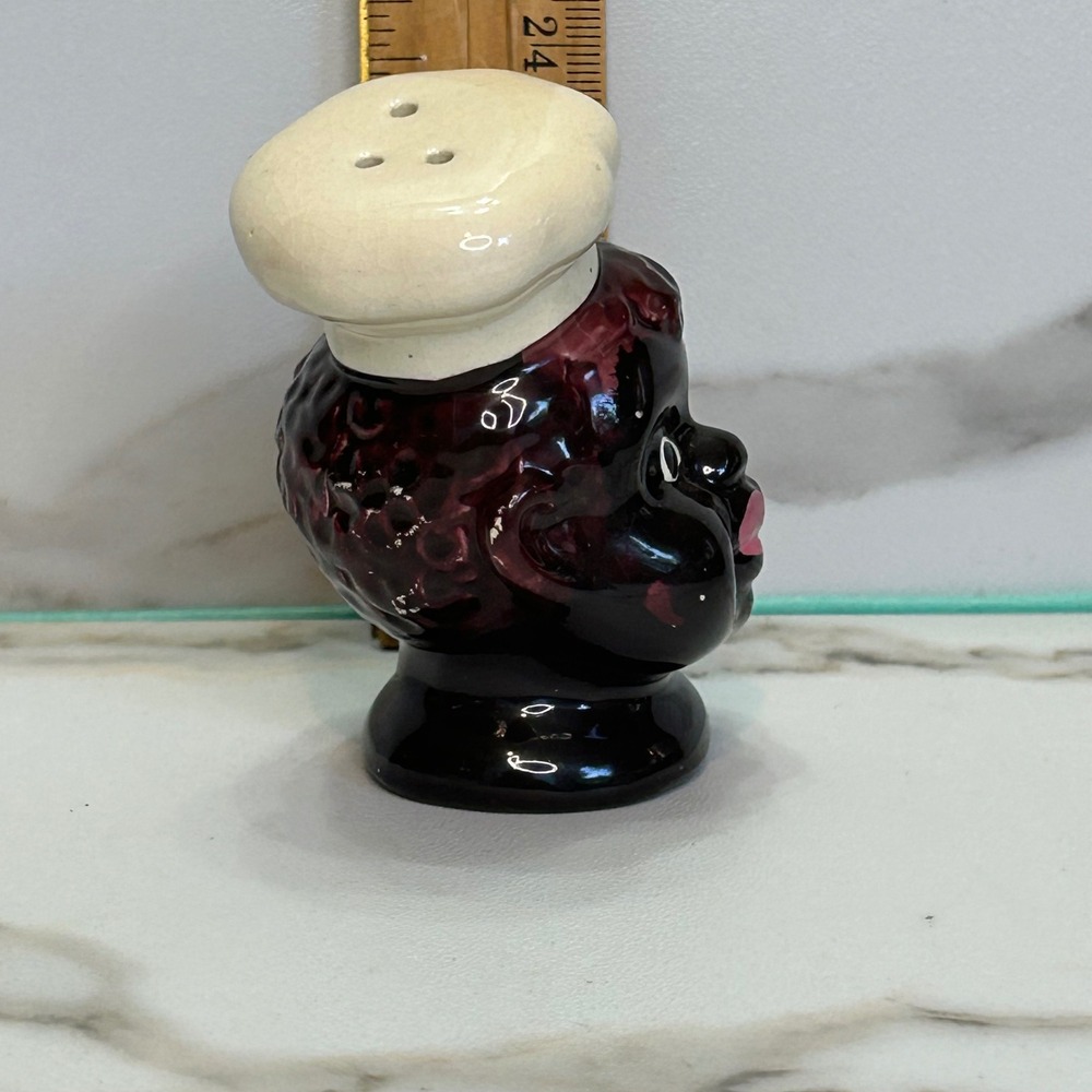 Vintage Ceramic Chef Salt Shaker Black Americana Glossy Kitchen Decor 3.25in - Picture 2 of 9